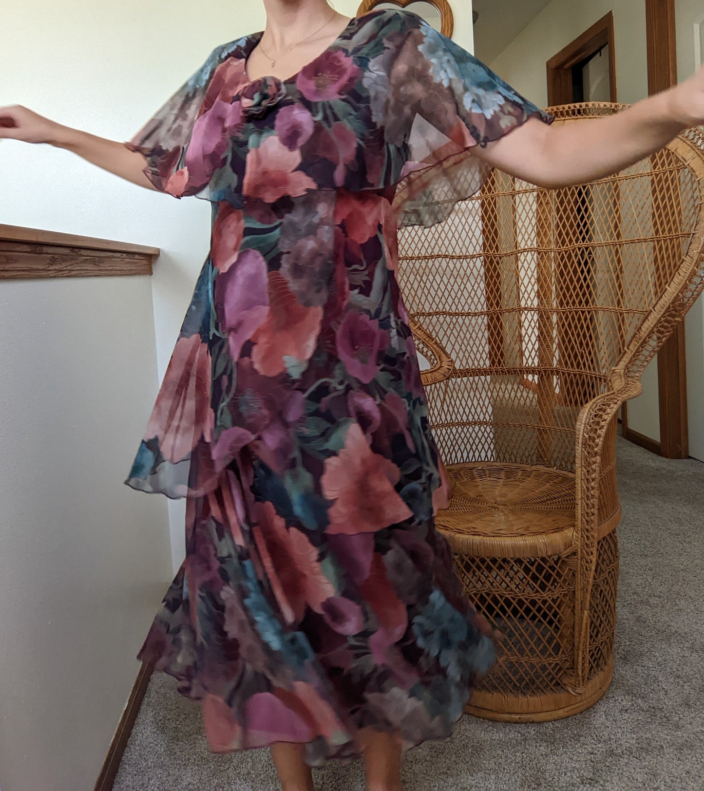 1980s Dark Pink Floral Cattiva Dress