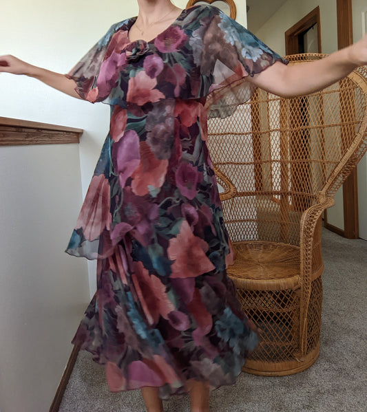 1980s Dark Pink Floral Cattiva Dress Dress Rad Bonnie's Vintage
