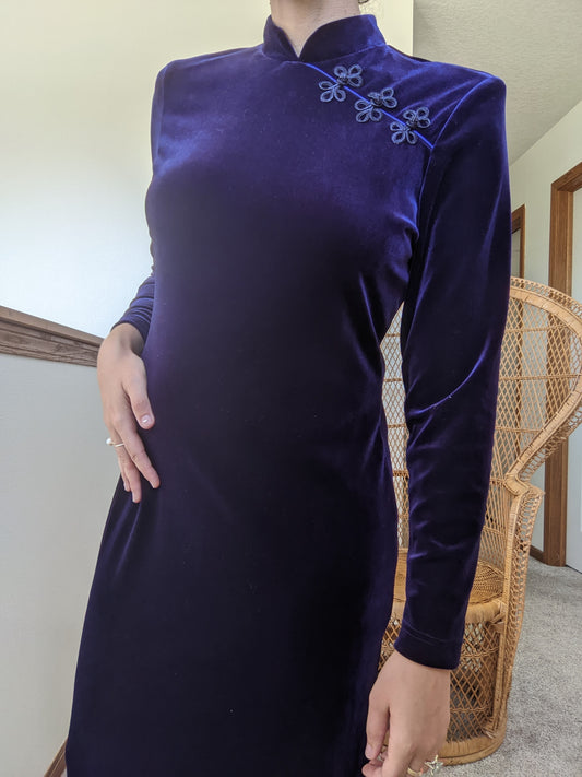 1980s-90s Deep Purple Velvet Dress Dress Rad Bonnie's Vintage