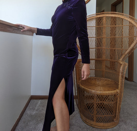 1980s-90s Deep Purple Velvet Dress Dress Rad Bonnie's Vintage