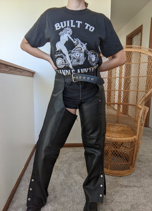 1990s Black Leater Motorcycle Chaps Chaps Rad Bonnie's Vintage
