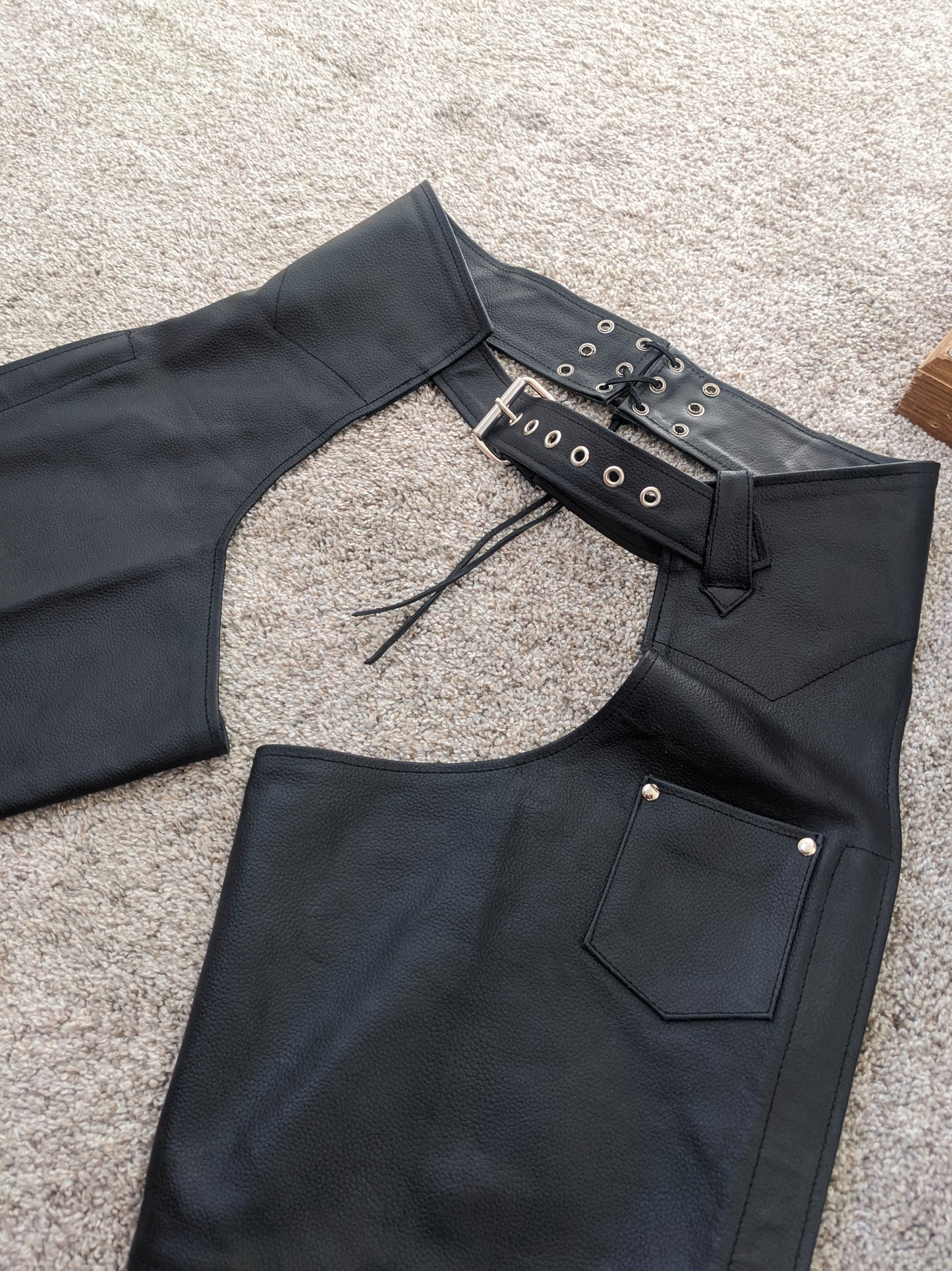 1990s Black Leater Motorcycle Chaps