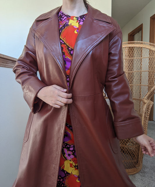 1970s Leather Trench Coat Coat Rad Bonnie's Vintage