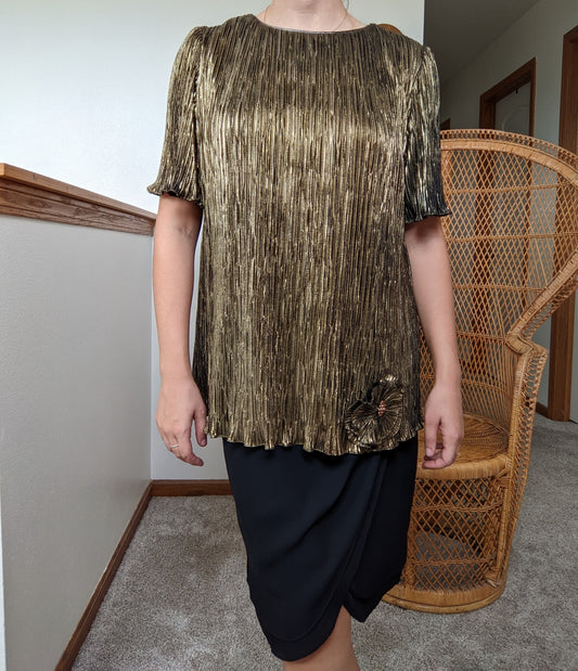 1980s Shimmery Gold Cocktail Dress Dress Rad Bonnie's Vintage