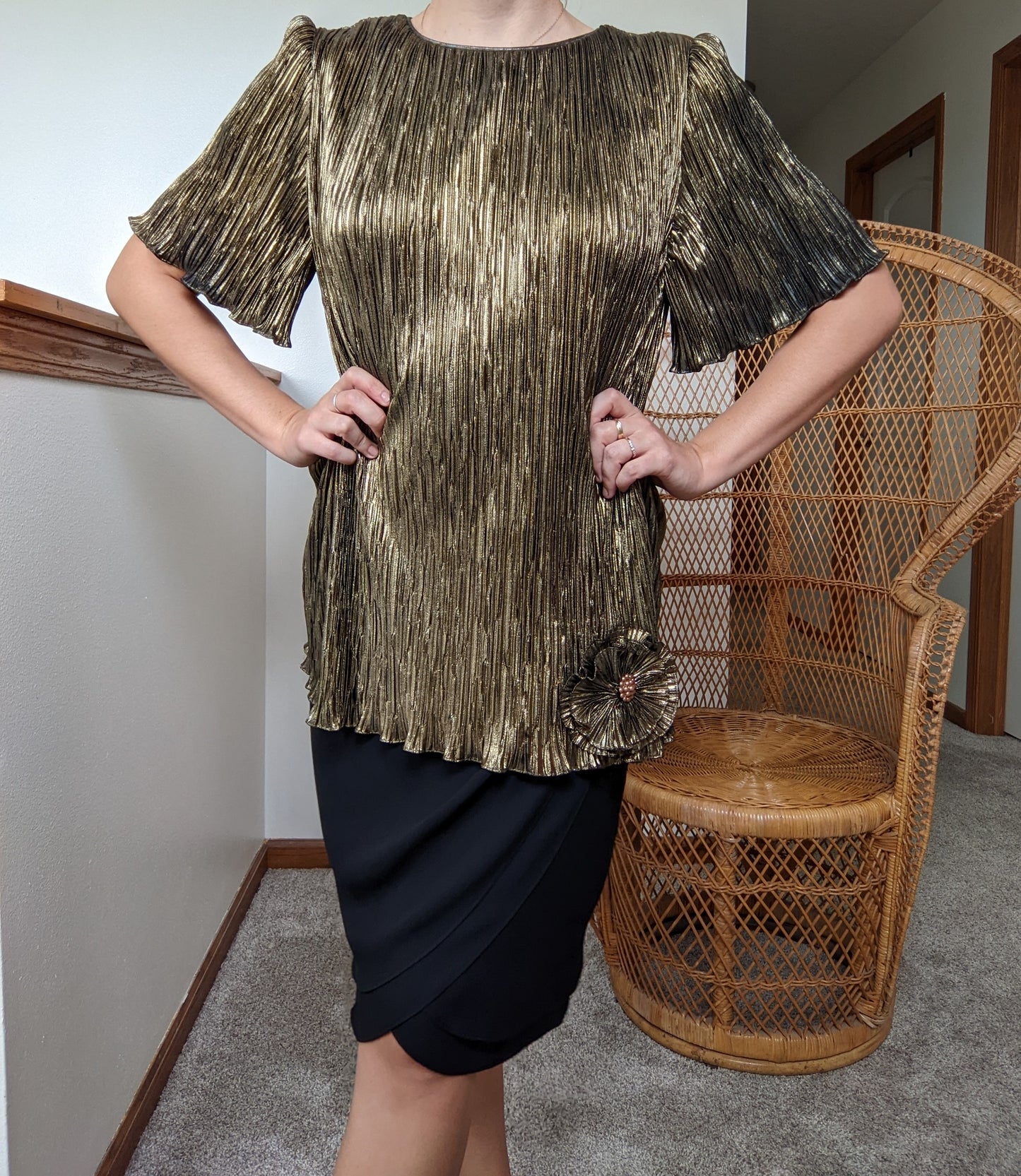 1980s Shimmery Gold Cocktail Dress