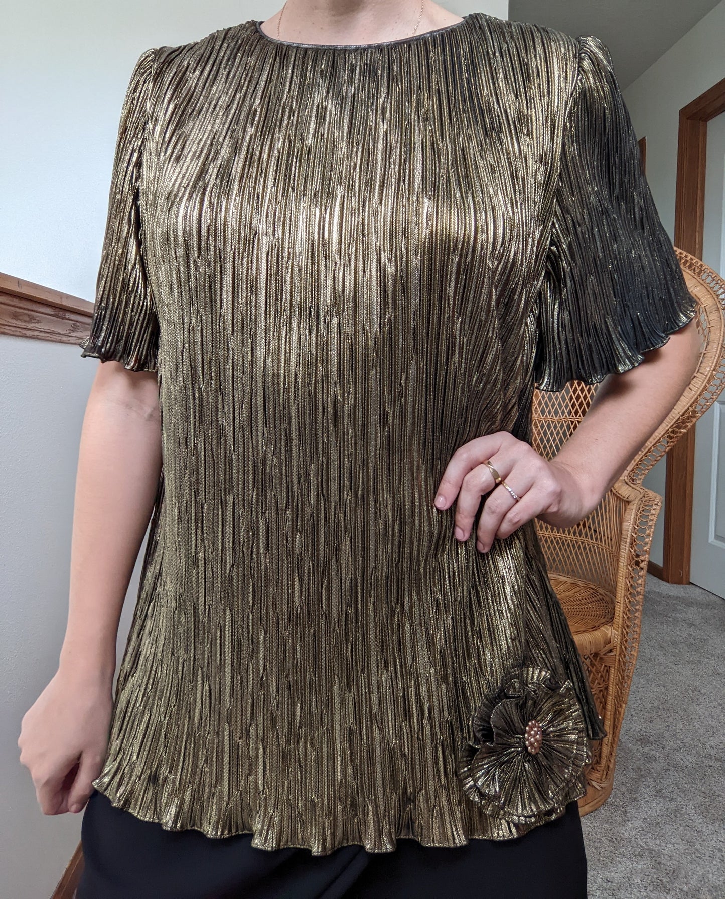 1980s Shimmery Gold Cocktail Dress