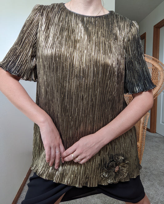 1980s Shimmery Gold Cocktail Dress Dress Rad Bonnie's Vintage