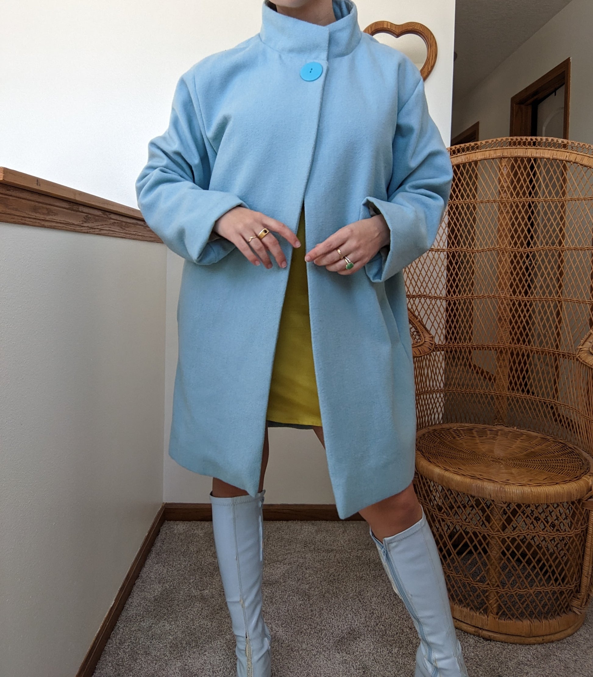 1980s Powder Blue Swing Coat Coat Rad Bonnie's Vintage