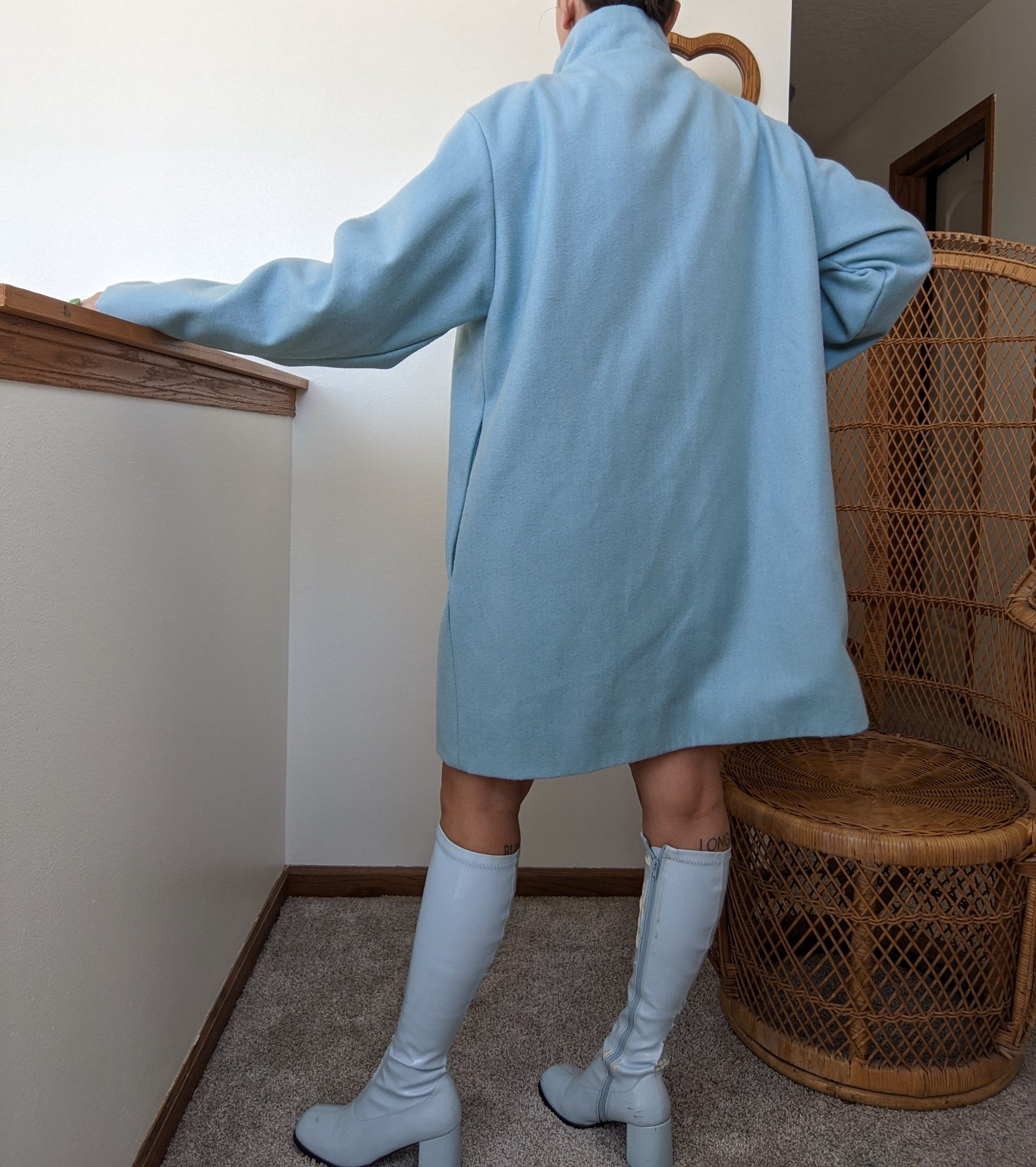 1980s Powder Blue Swing Coat Coat Rad Bonnie's Vintage