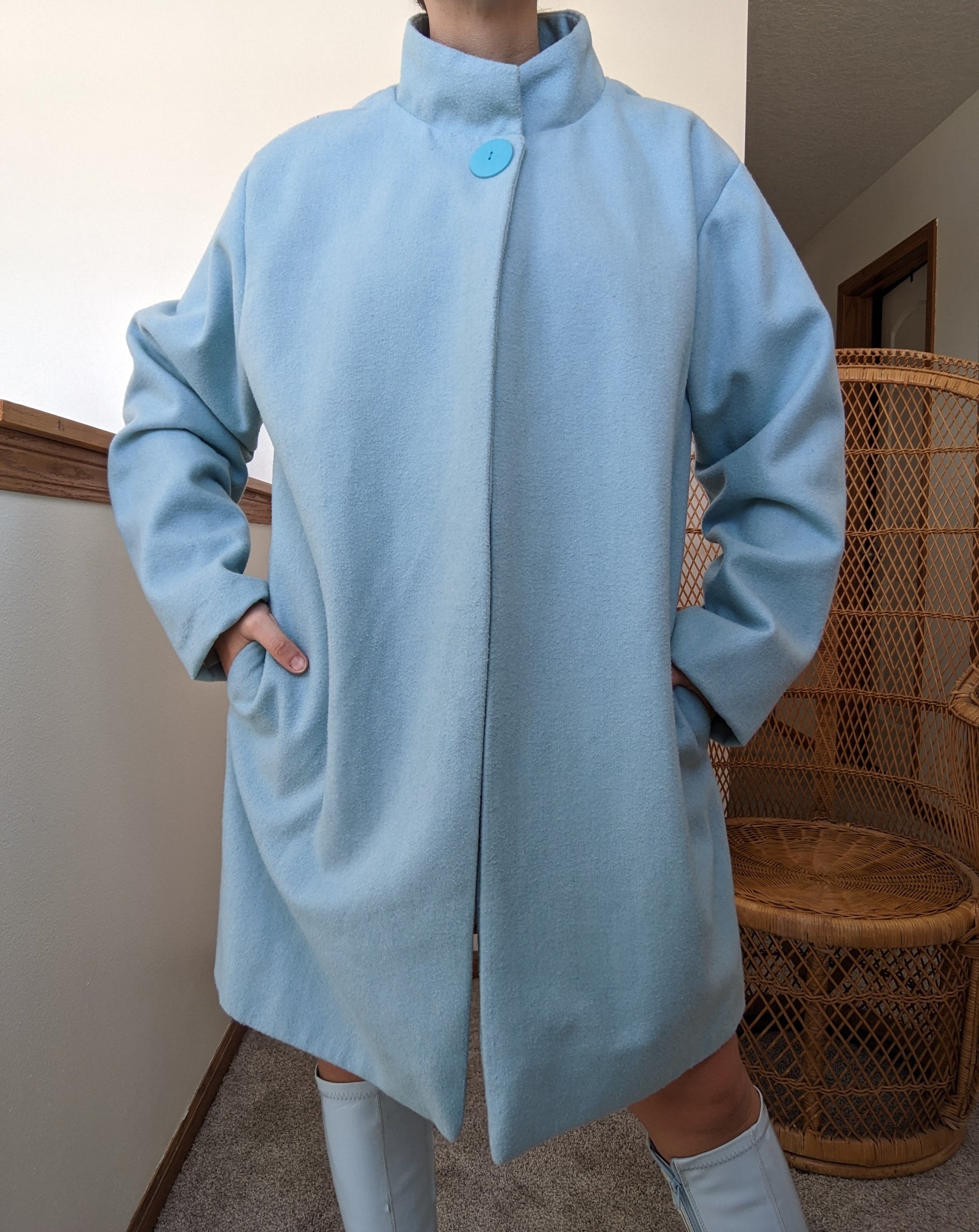 1980s Powder Blue Swing Coat Coat Rad Bonnie's Vintage