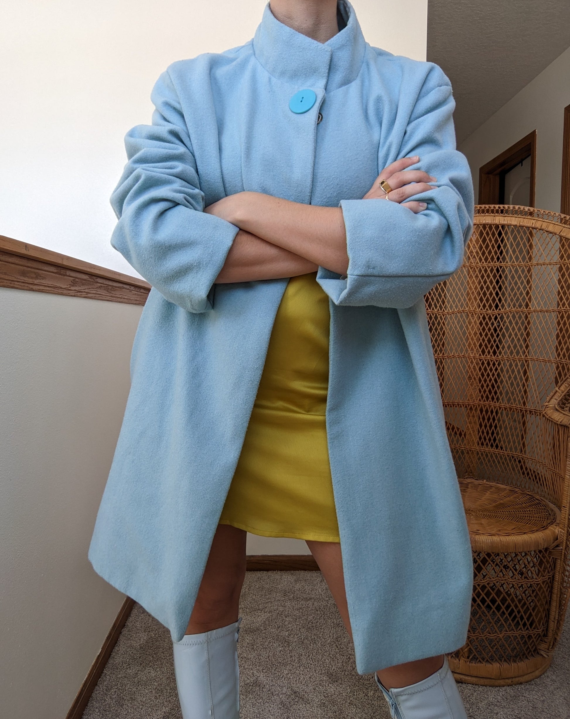 1980s Powder Blue Swing Coat Coat Rad Bonnie's Vintage