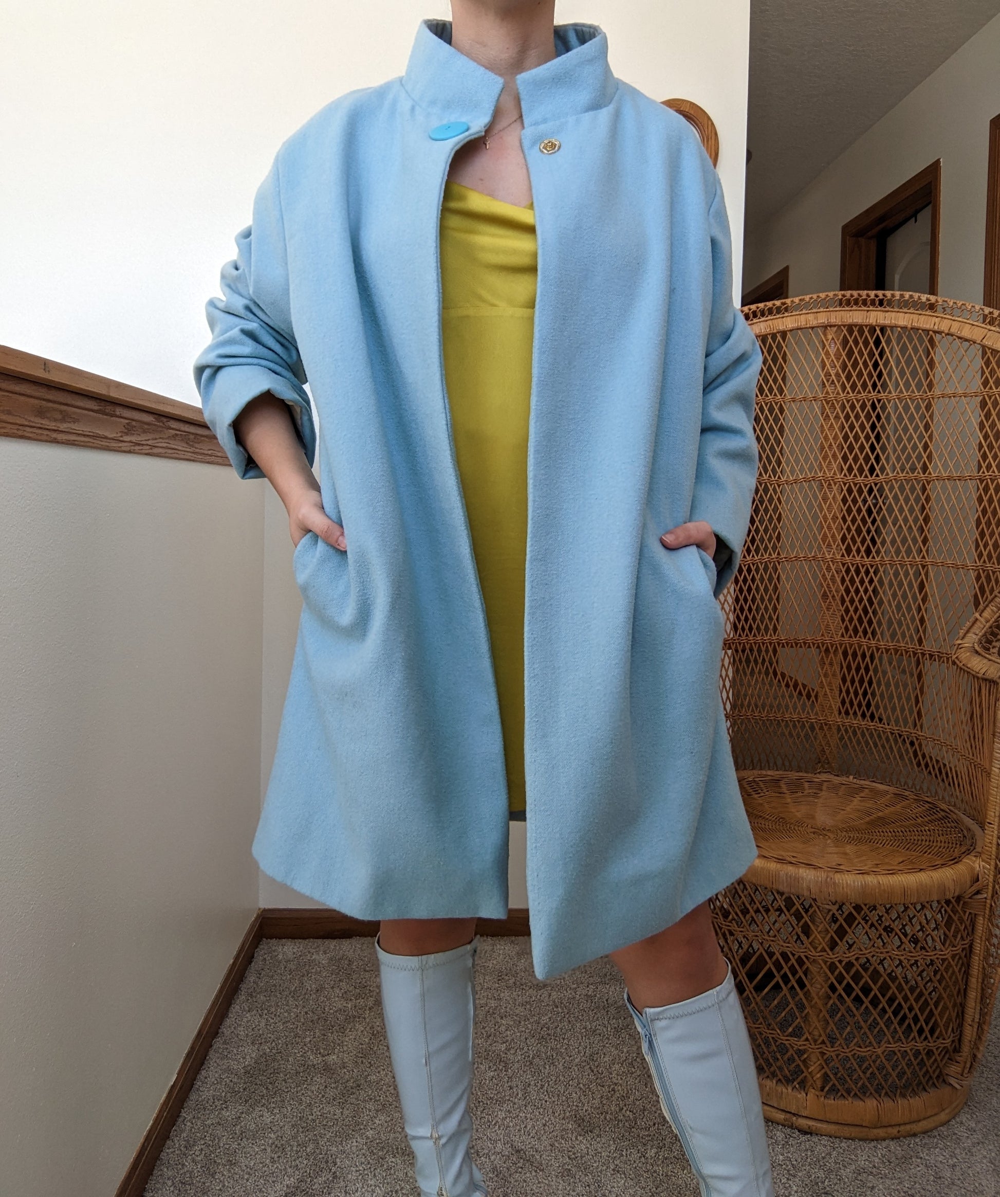 1980s Powder Blue Swing Coat Coat Rad Bonnie's Vintage