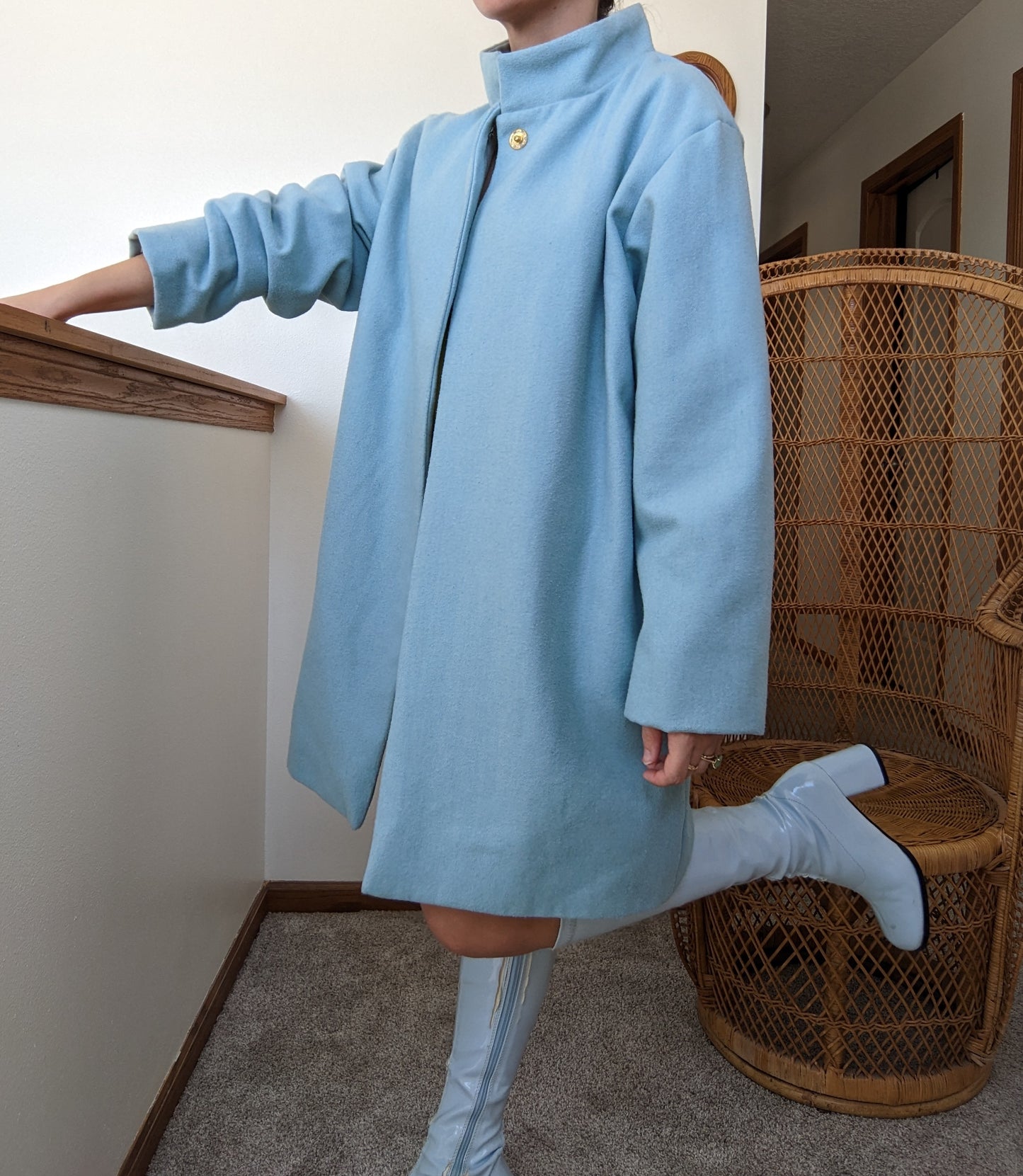 1980s Powder Blue Swing Coat Coat Rad Bonnie's Vintage