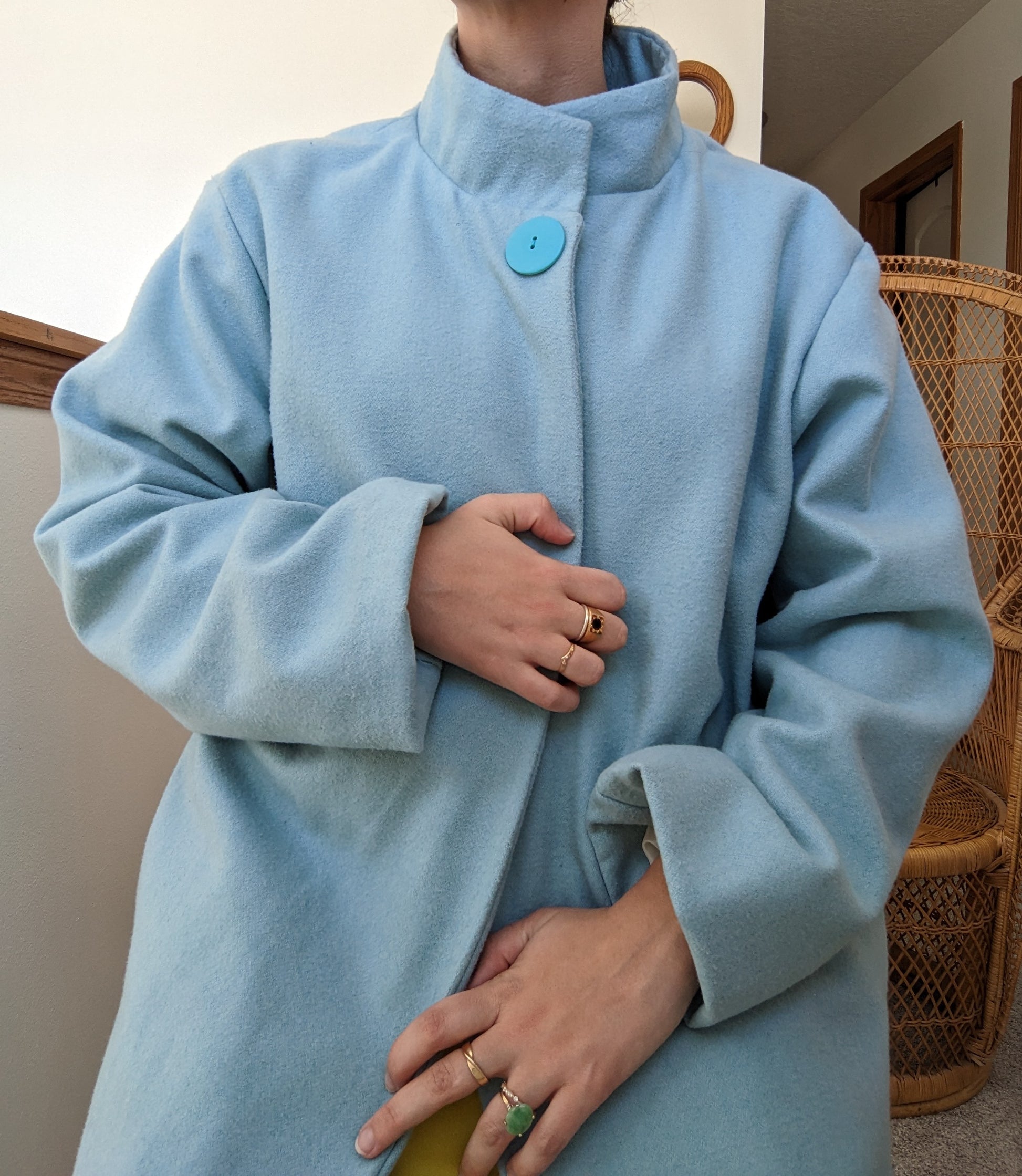 1980s Powder Blue Swing Coat Coat Rad Bonnie's Vintage