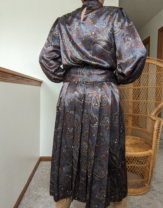 1980s Liquid Paisley Satin 2-Piece Set Rad Bonnie's Vintage
