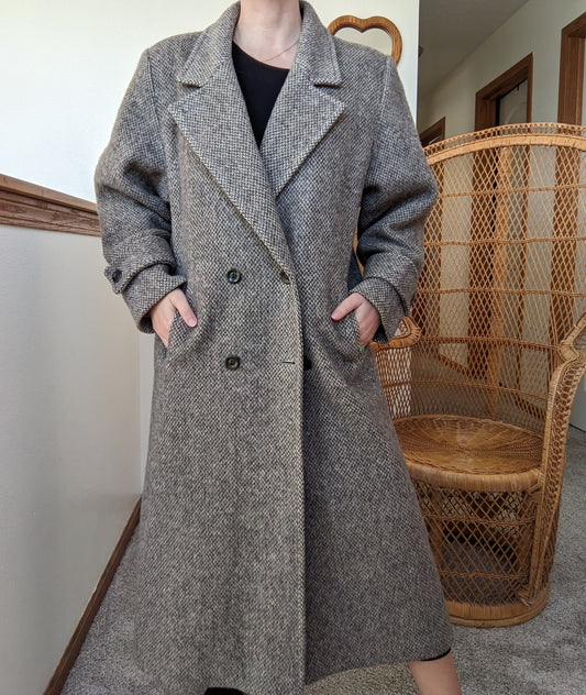 1980s Union-Made Wool Herringbone Coat Coat Rad Bonnie's Vintage