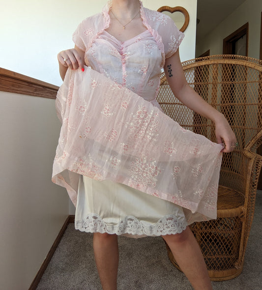 1950s Sheer Dress with Painted Flowers Dress Rad Bonnie's Vintage
