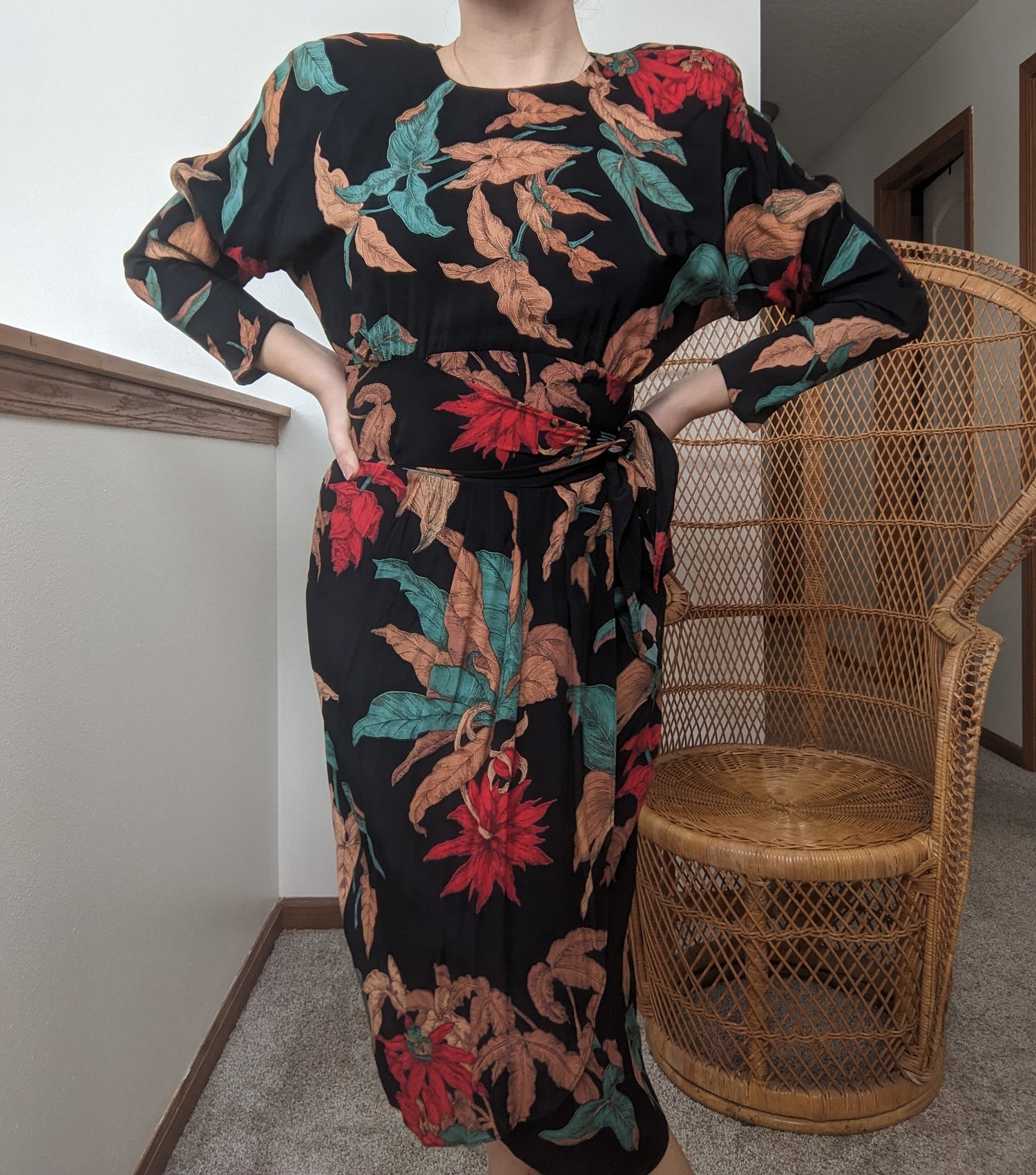 1980s Does 40s Elephant Ear Print Dress Dress Rad Bonnie's Vintage