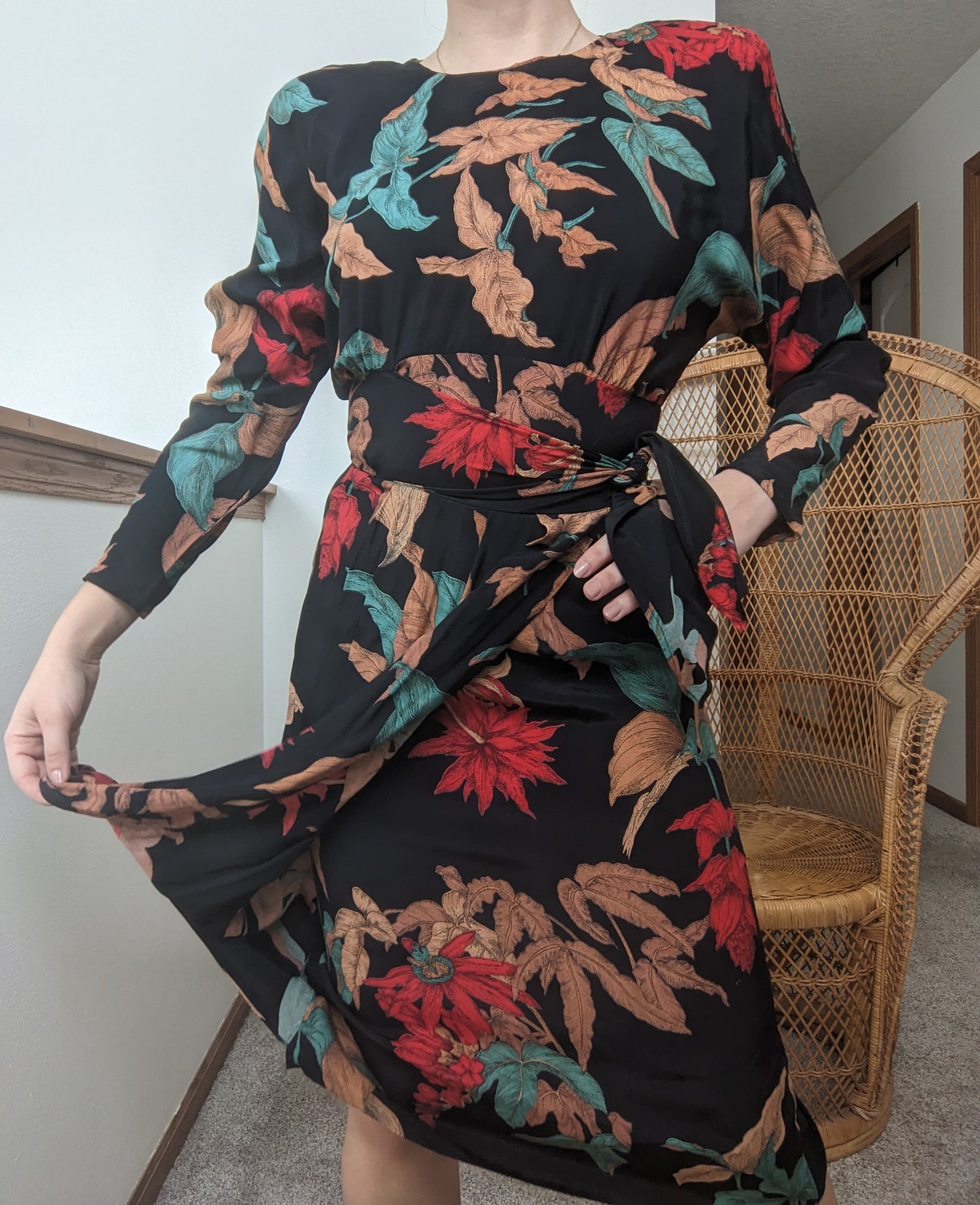 1980s Does 40s Elephant Ear Print Dress