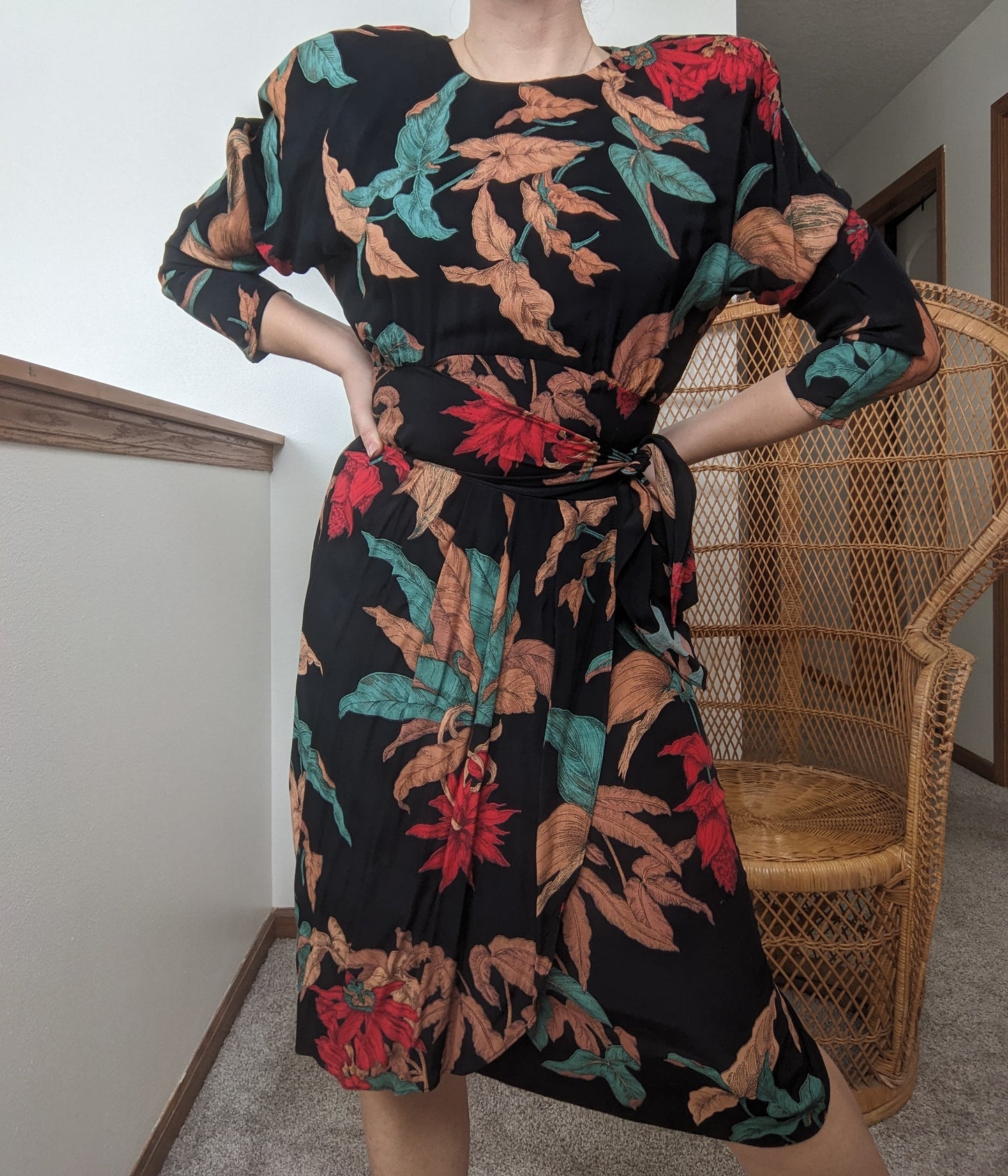 1980s Does 40s Elephant Ear Print Dress
