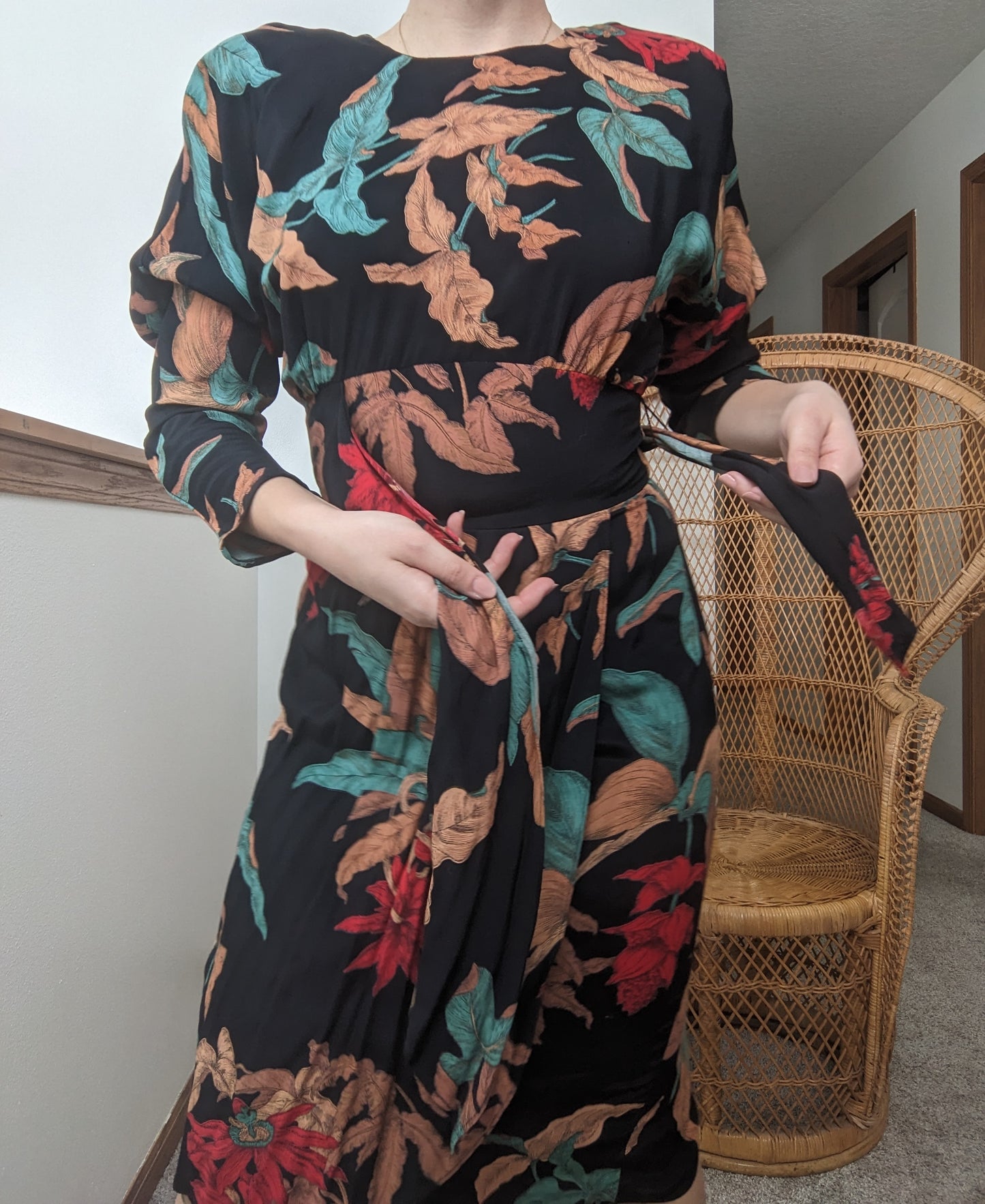 1980s Does 40s Elephant Ear Print Dress