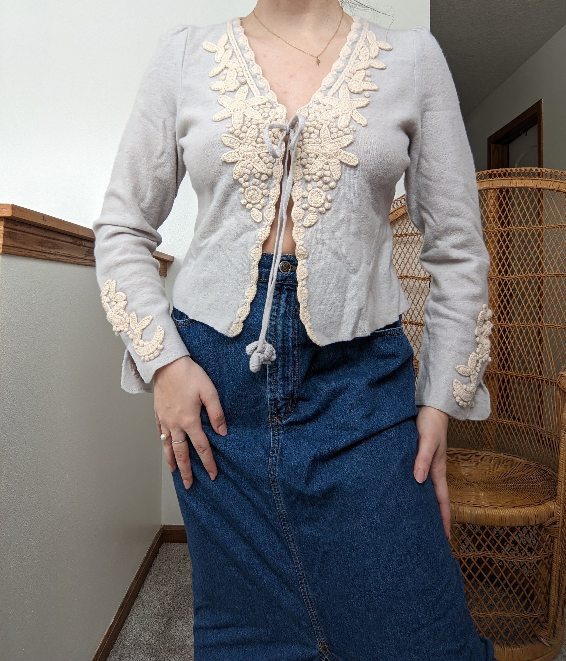 Y2k 100% lambswool Sparrow Anthropolgie Cardigan Sweater Rad Bonnie's Vintage