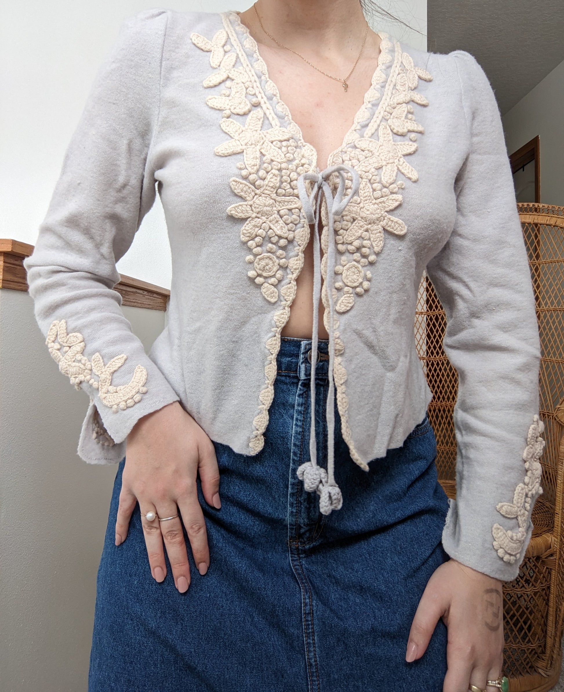 Y2k 100% lambswool Sparrow Anthropolgie Cardigan Sweater Rad Bonnie's Vintage