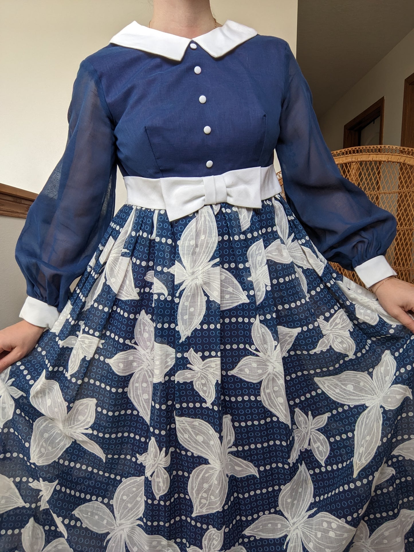 1960s navy butterfly maxi dress