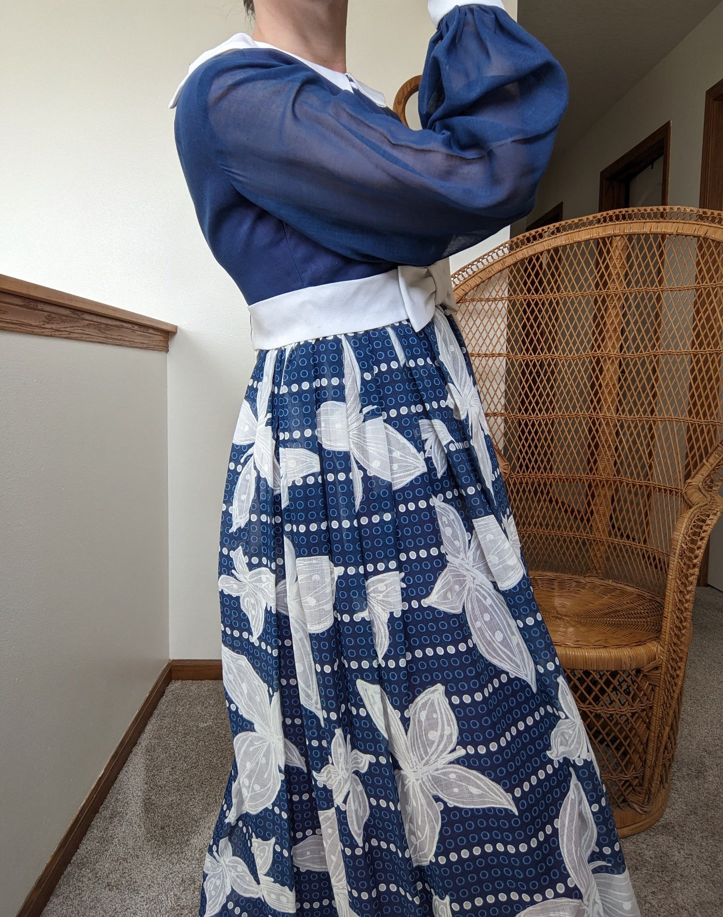 1960s navy butterfly maxi dress