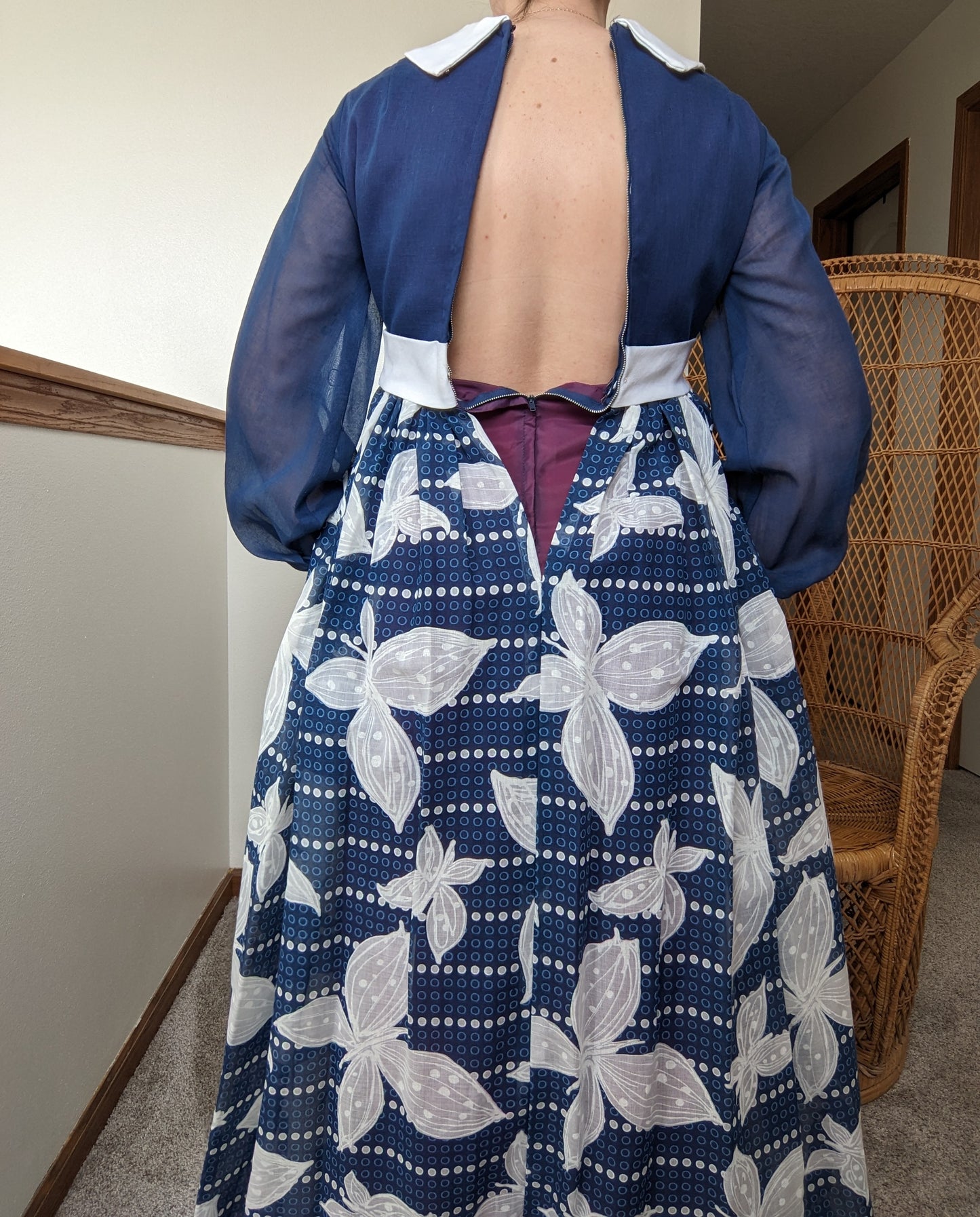 1960s navy butterfly maxi dress