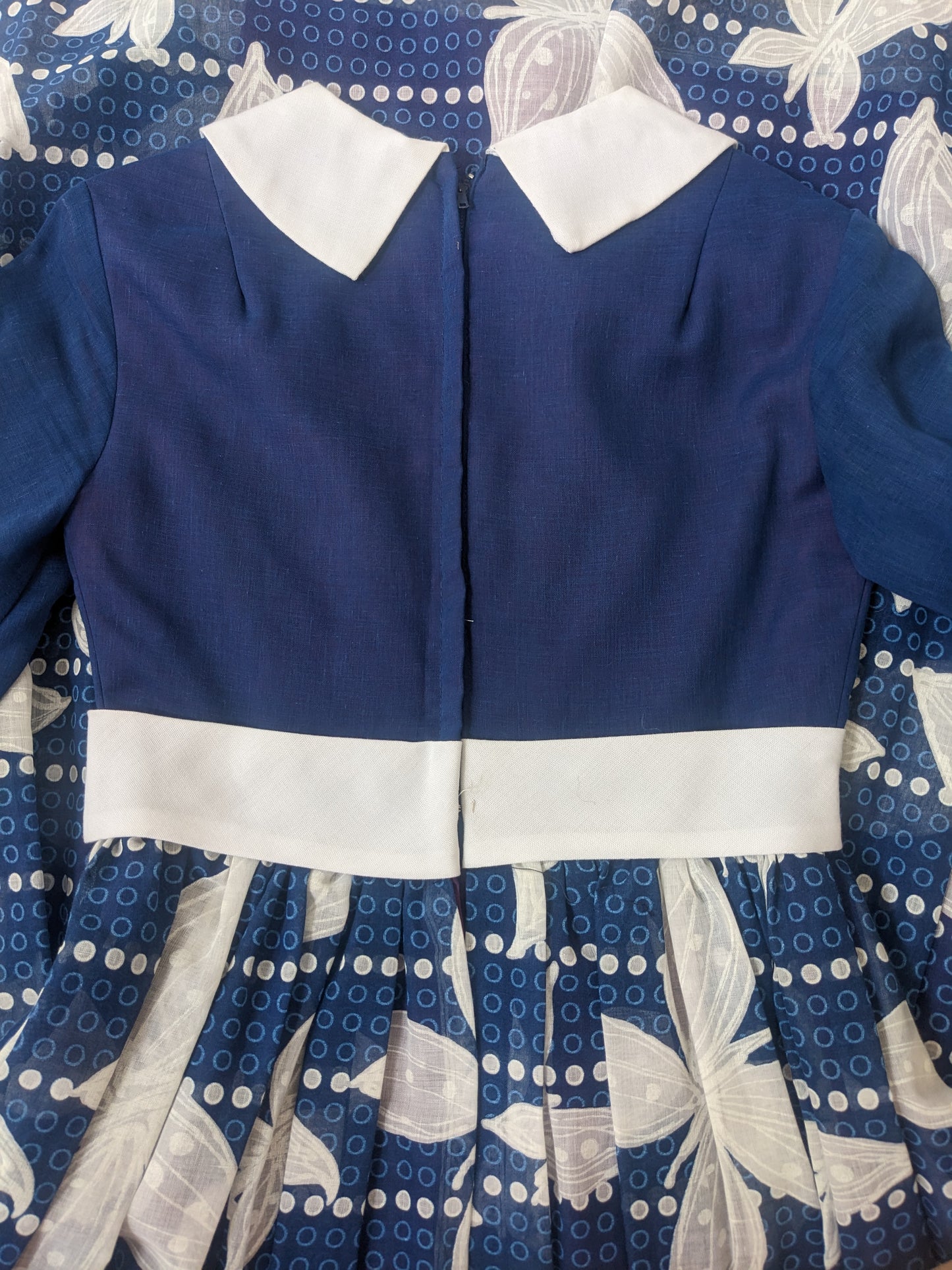 1960s navy butterfly maxi dress