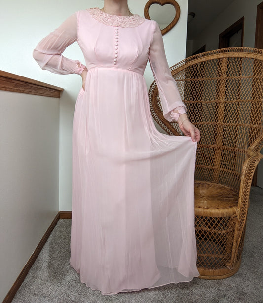 1960s union made baby pink maxi dress Dress Rad Bonnie's Vintage