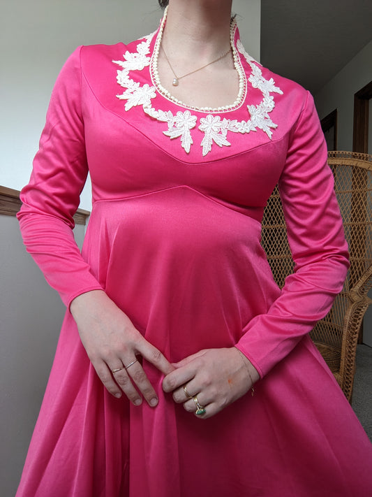 1970s magenta maxi dress Dress Rad Bonnie's Vintage