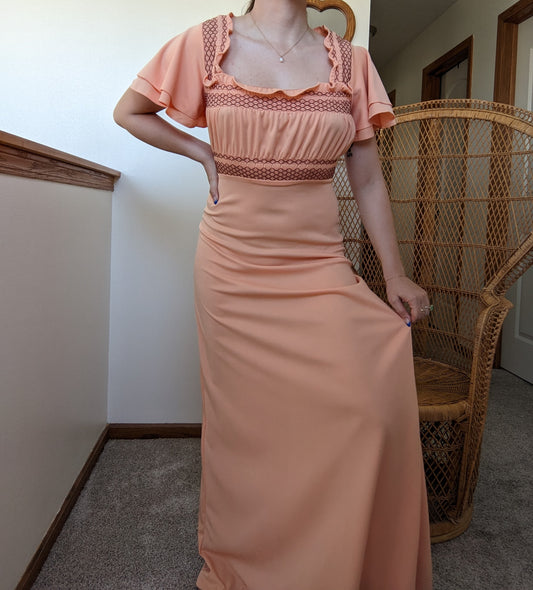 1970s creamsicle peasant maxi dress Dress Rad Bonnie's Vintage