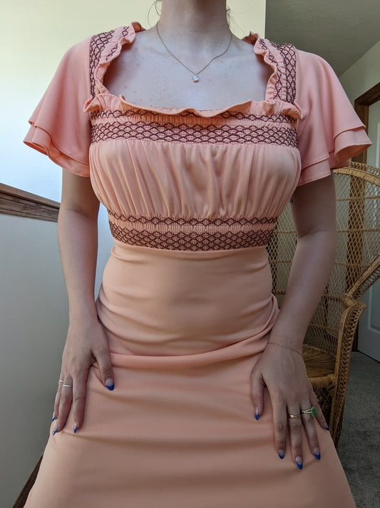 1970s creamsicle peasant maxi dress Dress Rad Bonnie's Vintage