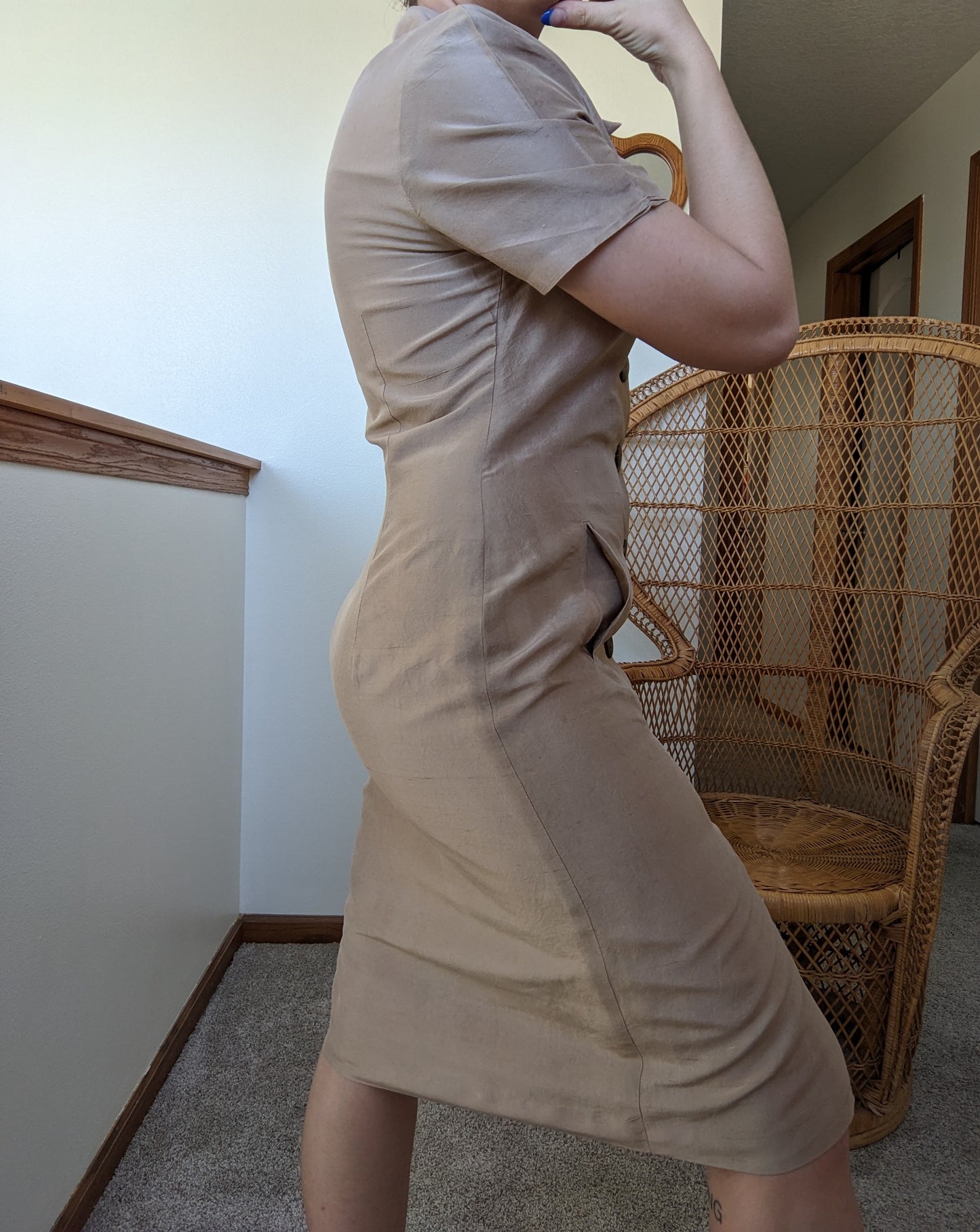 1990s silk safari dress with tortoise shell buttons Dress Rad Bonnie's Vintage